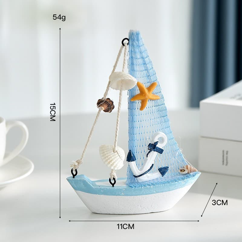Cross-border Mediterranean style home decor wooden sailboat model ornament, smooth sailing boat