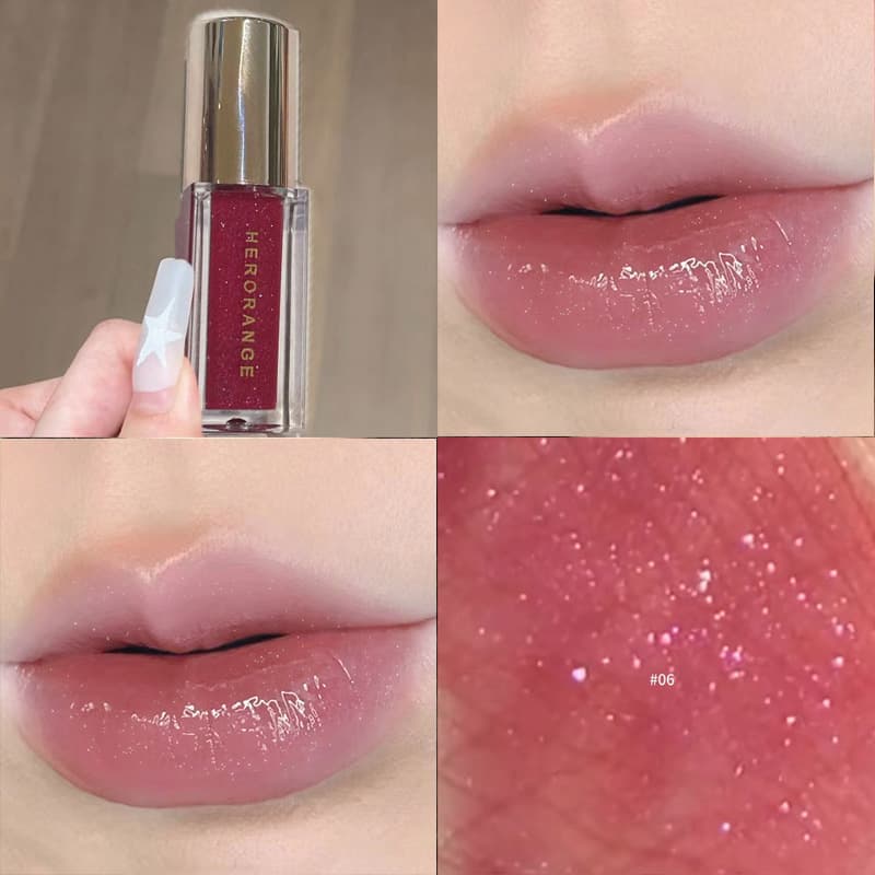 herorange Mirror Shine Lip Glaze with Sparkle Diamond Plumping Lip Pearl Shiny Brand Lipstick Non-Stick Cup Lip Makeup