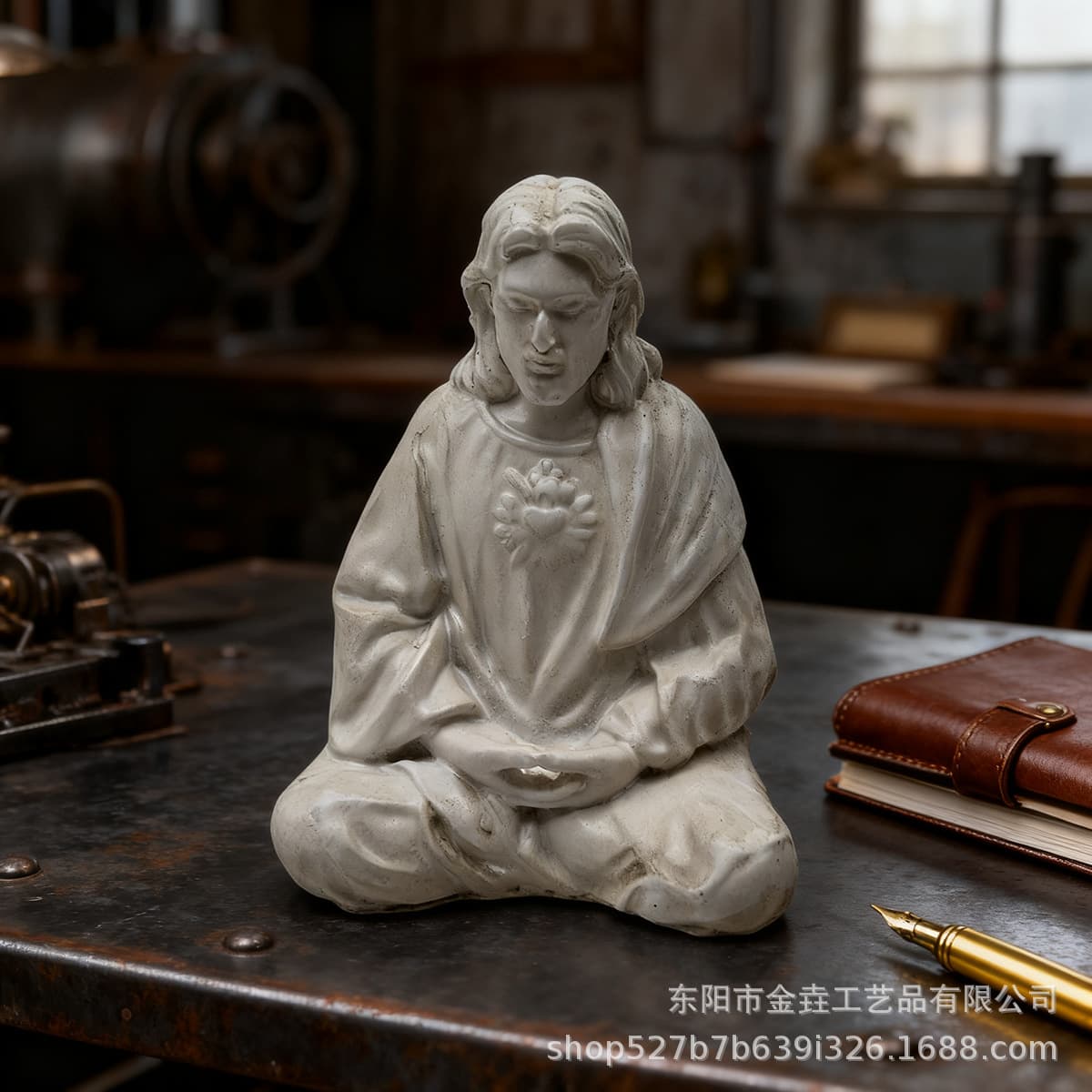 Priest Statue Decorative Ornament Resin Craft Meditating Man Resin Figure