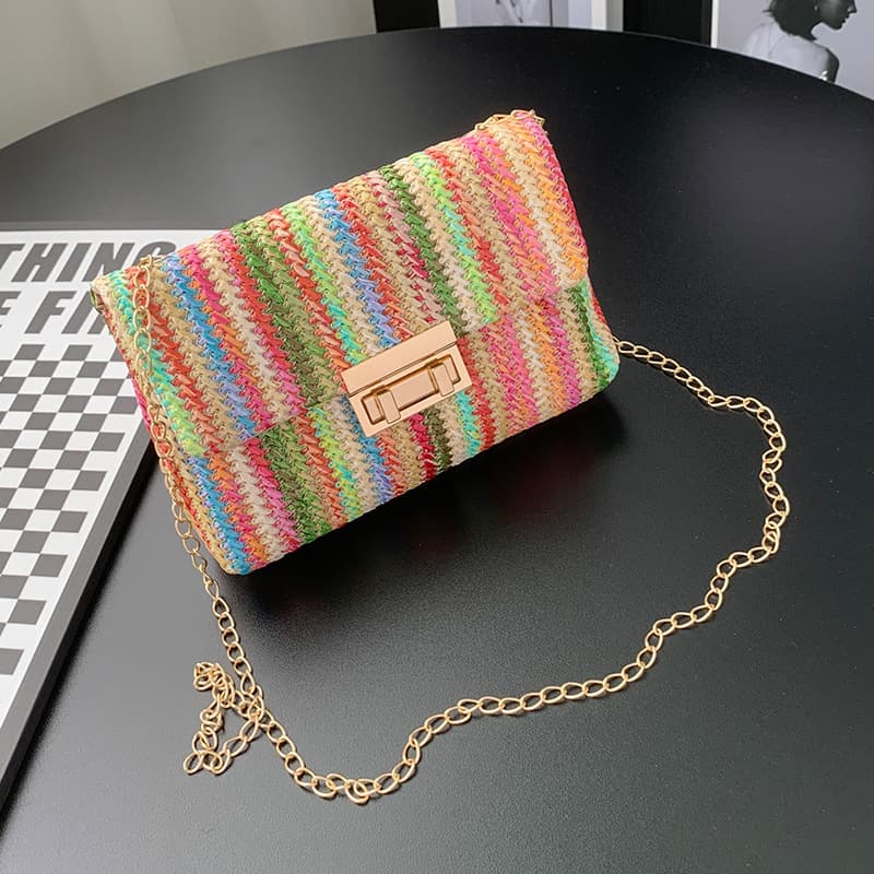 2025 Fashion Women Crossbody Bag Korean Straw Square Bag Lock Closure Simple Bag