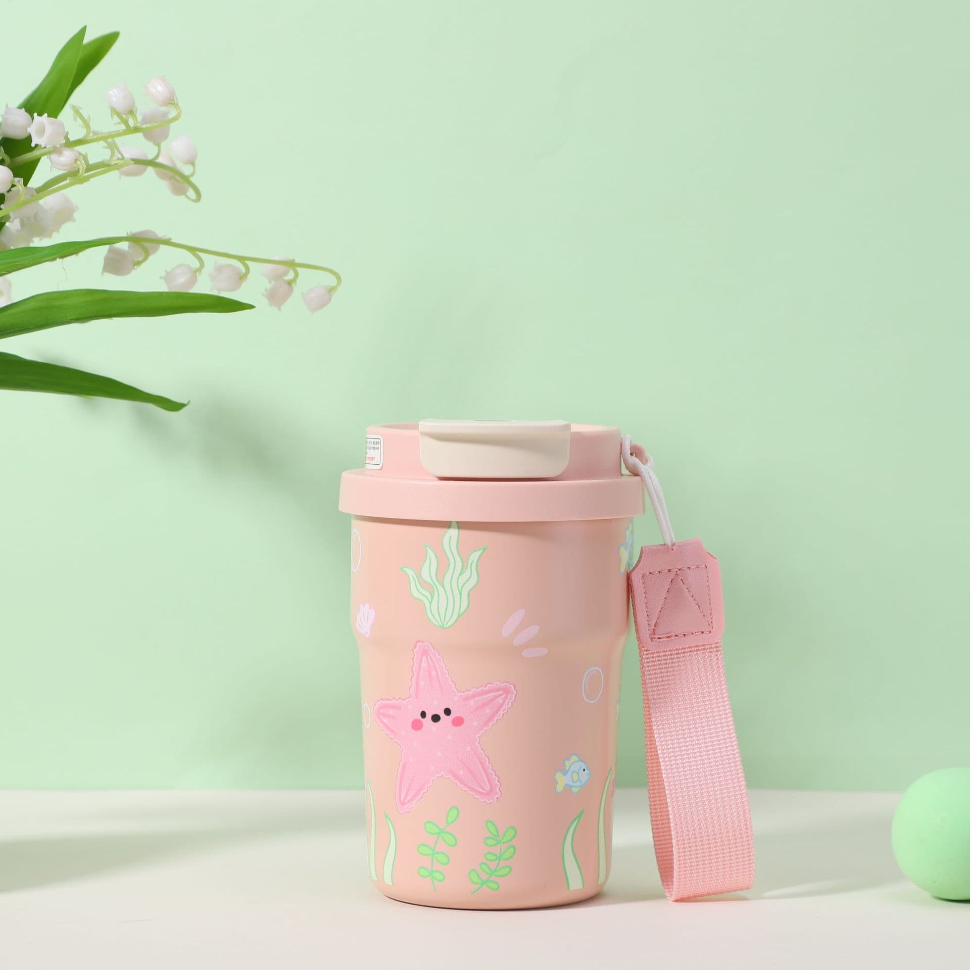 316 Stainless Steel Cartoon Coffee Thermos Cup with Portable Rope, Car Small Water Cup, Corporate Gift Customization