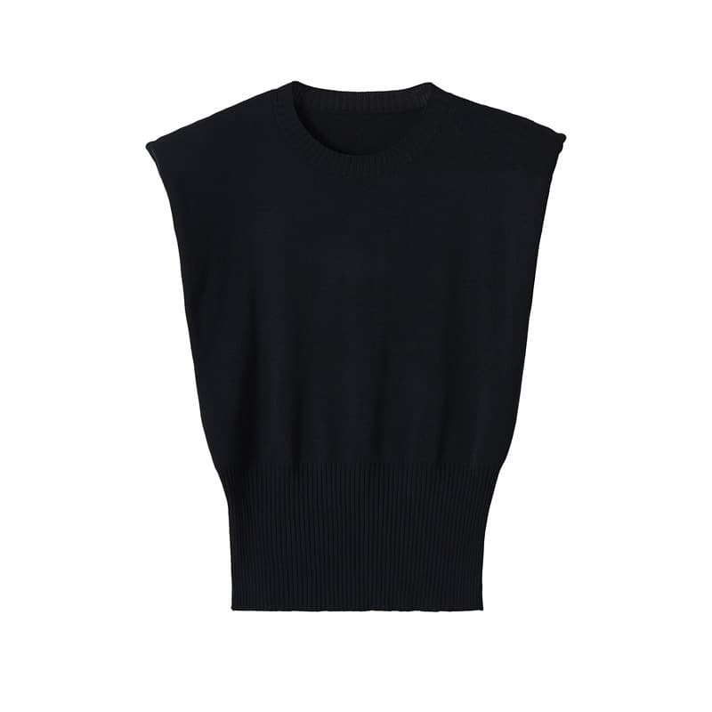 Foreign Trade Order! 2026 New Summer European and American Style Sleeveless Round Neck Padded Shoulder Casual Knit Top 1822029