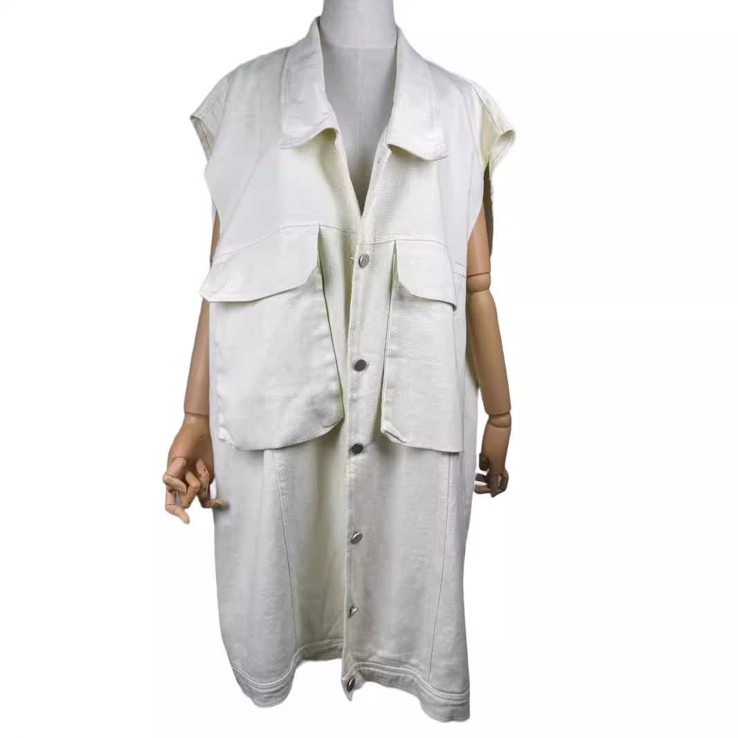 Women's Mid-Length Loose Denim Vest, Open Front