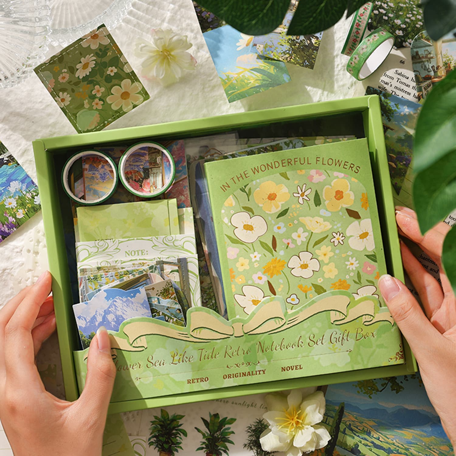 Yuezhen Flower Sea Tide Hand-held Journal Set, Cross-border Sticker Children's Hand-held Journal Gift Box, DIY Hand-held Journal Material