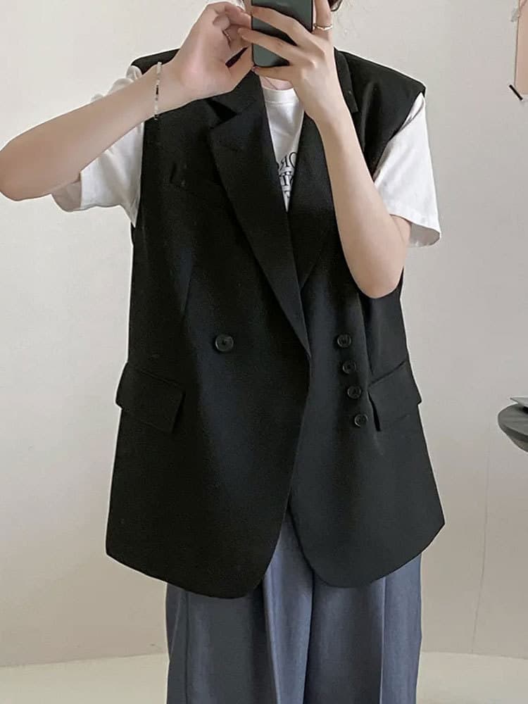 Black Women's Suit Small Commuter Vest Jacket Women's 2024 Spring and Autumn New Design Sense Niche Shoulder Clip