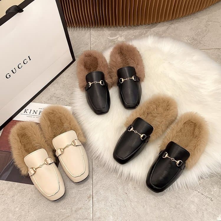 2022 Baotou Backless Real Rabbit Fur Trendy Half-Slippers