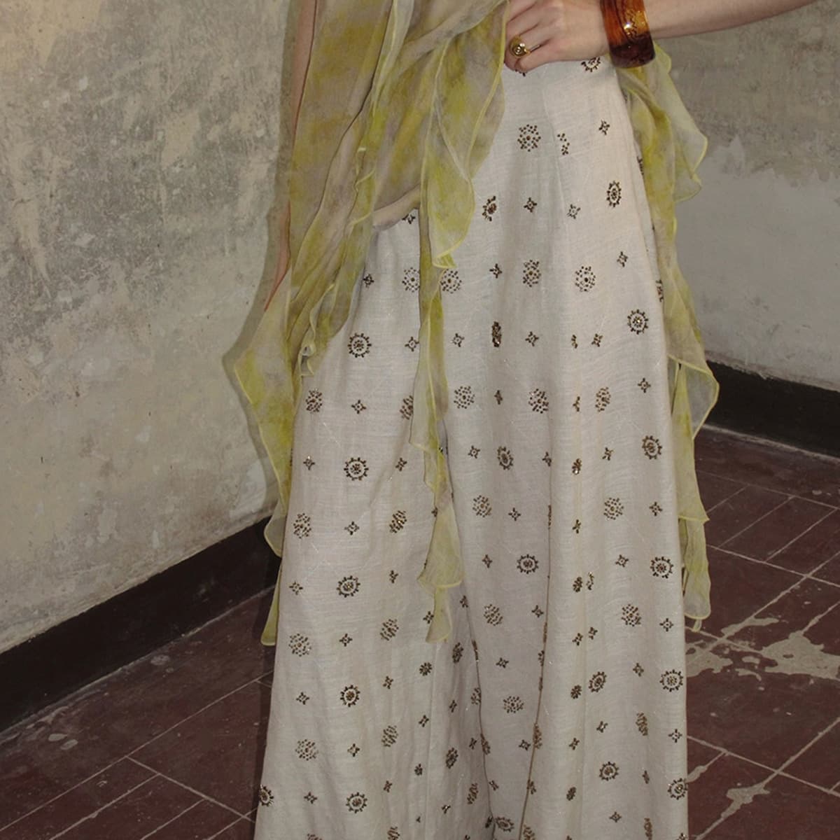 In Stock Saint-Tropez Bronze Flower 2025 Summer New Heavy Beaded Linen Blazer/Wide-Leg Pants