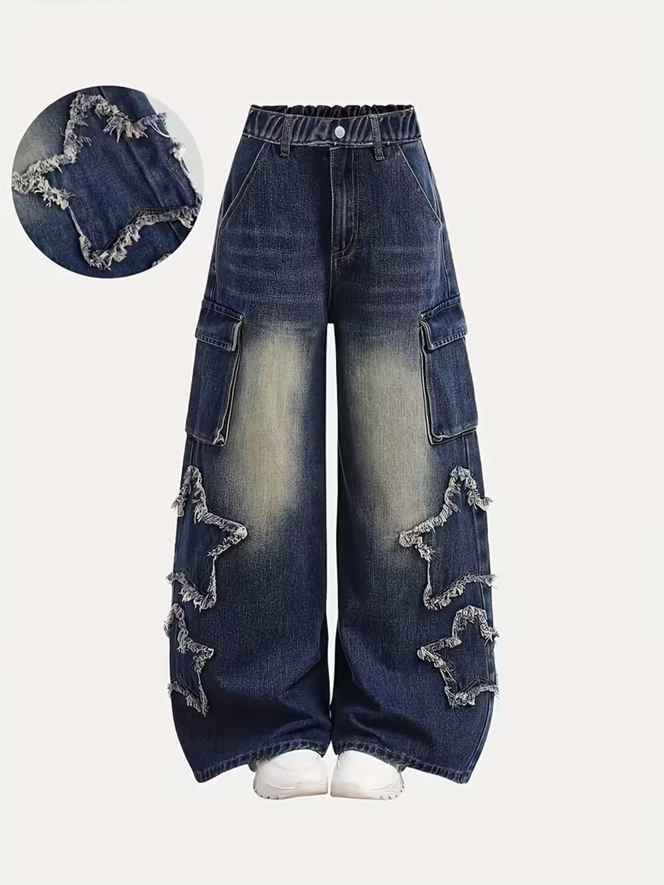 New cross-border girls' spring and autumn denim jeans, loose casual straight leg pants for medium and large children, stylish and versatile wide-leg pants