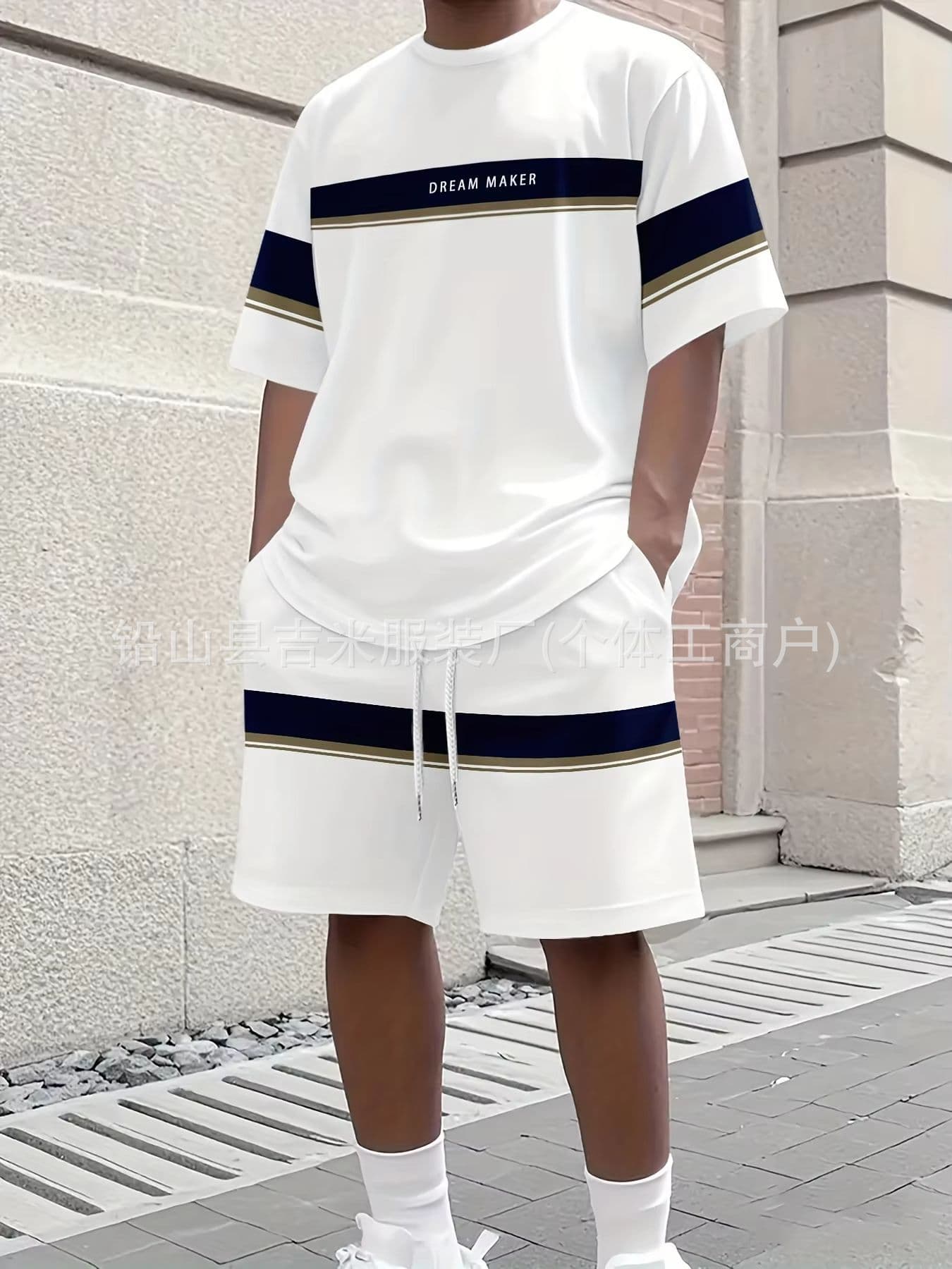 Cross-border European and American summer men's 3D printed T-shirt and shorts two-piece set casual trendy sportswear factory