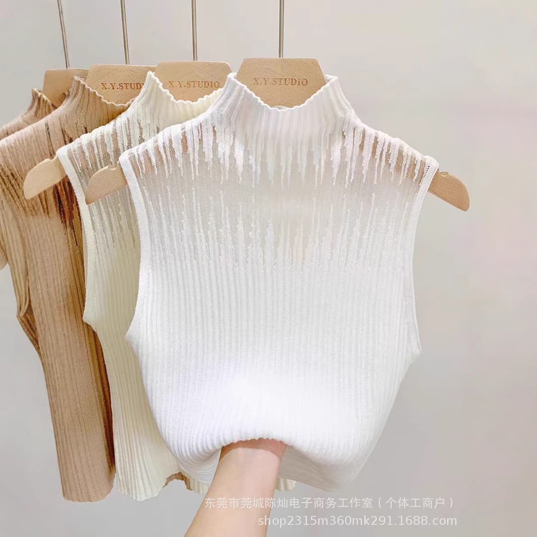Factory-style mini tank top, women's inner layer, sleeveless short turtleneck sweater, sexy backless cutout top