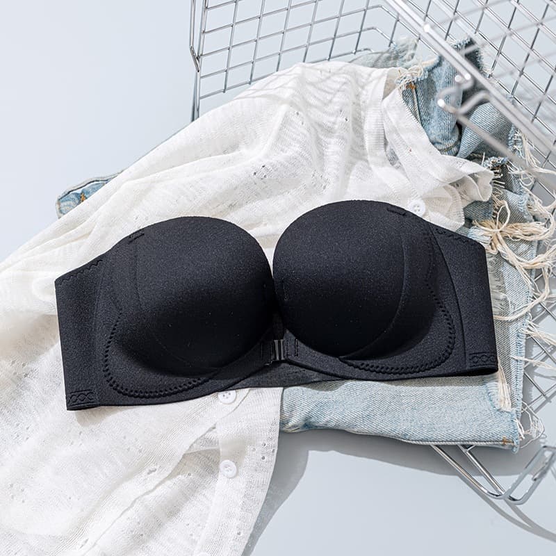 New French-Style Padded Push-Up Bra, Non-Slip, Removable Straps, Comfortable, Breathable, Skin-Friendly, Seamless, Back-Smoothing Design
