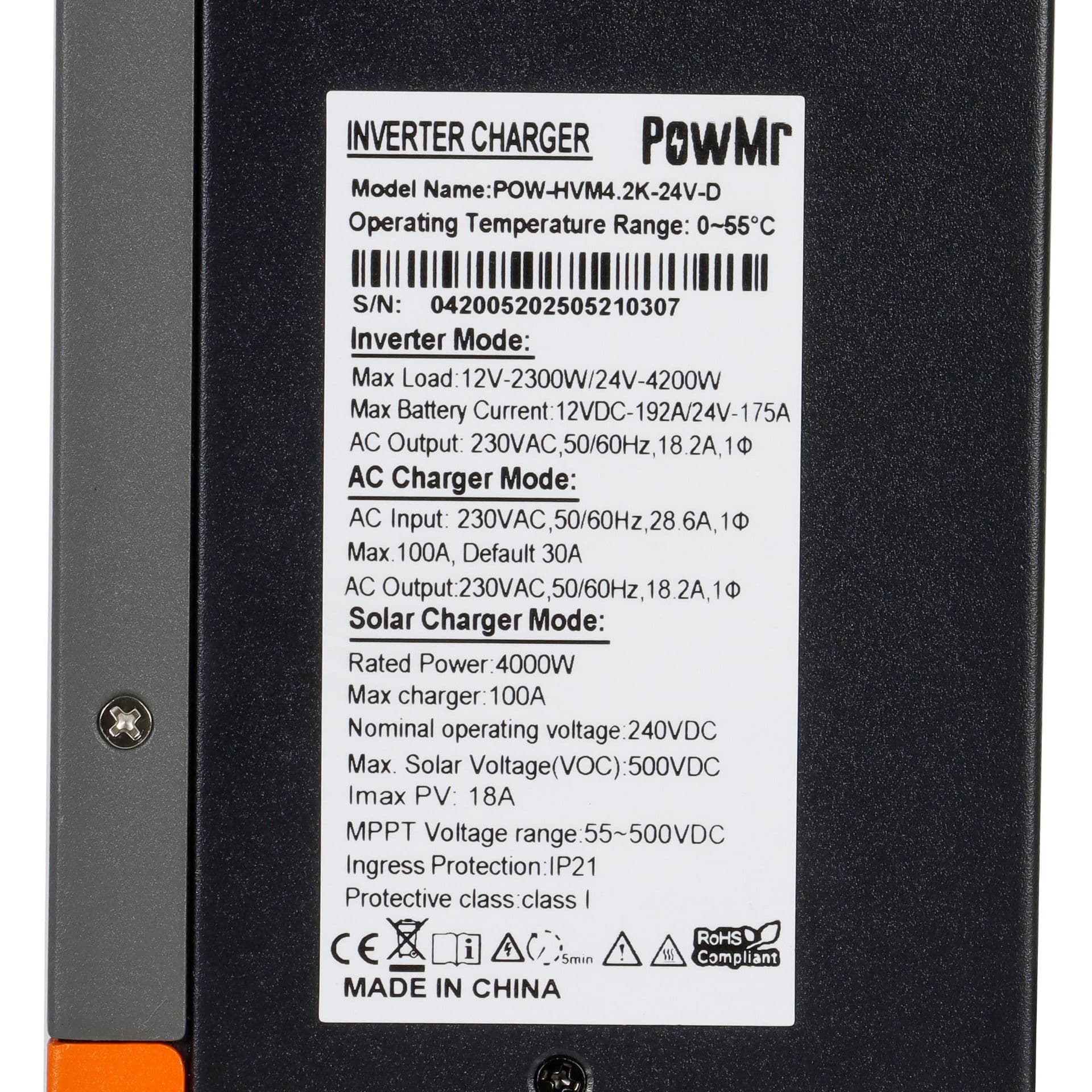 PowMr12V24V4200W Solar Hybrid Inverter with Integrated Inverter and Controller