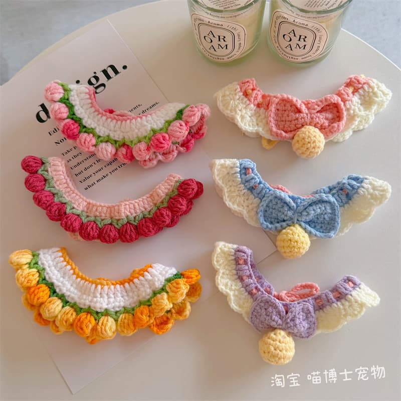 Cute knitted cat collar, cat neck ring, handmade knitted scarf, dog collar, pet decoration.