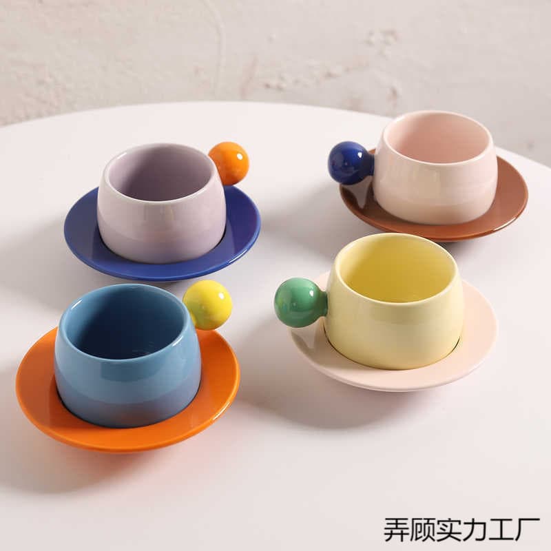Nordic Style Ceramic Coffee Cup and Saucer Set Macaron Contrasting Color Ceramic Cup Office Drinking Cup Afternoon Tea Cup and Saucer