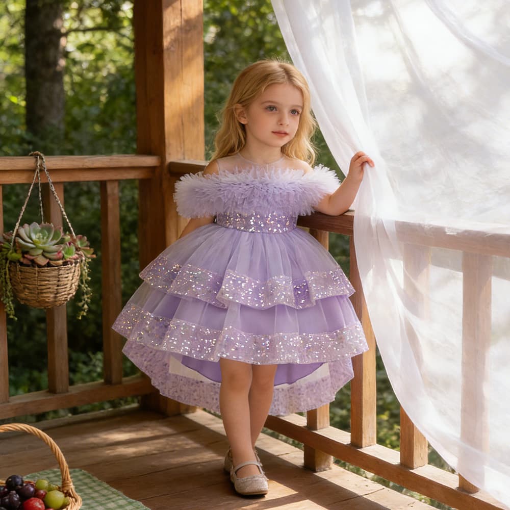 Amazon baby and toddler dress sequined puffy bow princess dress for baby's first birthday party swallowtail chastity dress