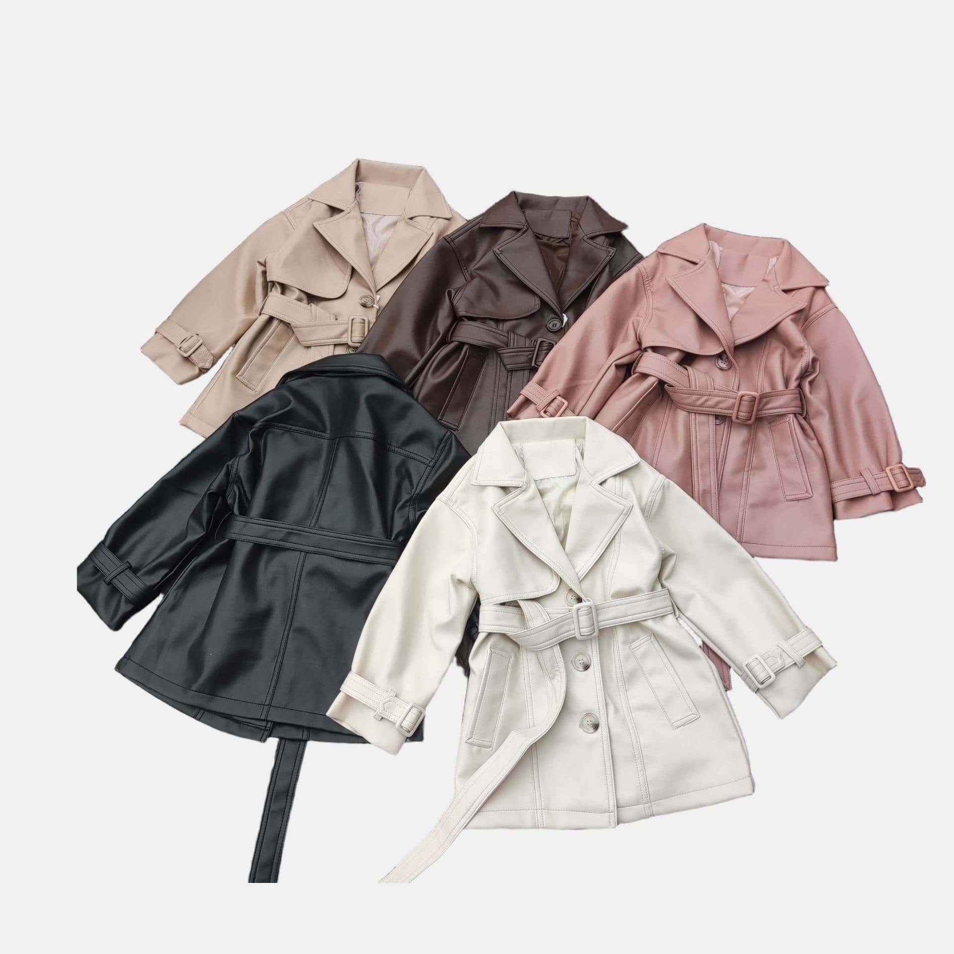 Children's Trench Coat PU Leather Jacket 2025 Spring New Style Stylish British Style Foreign Trade Spot Wholesale Mid-Length