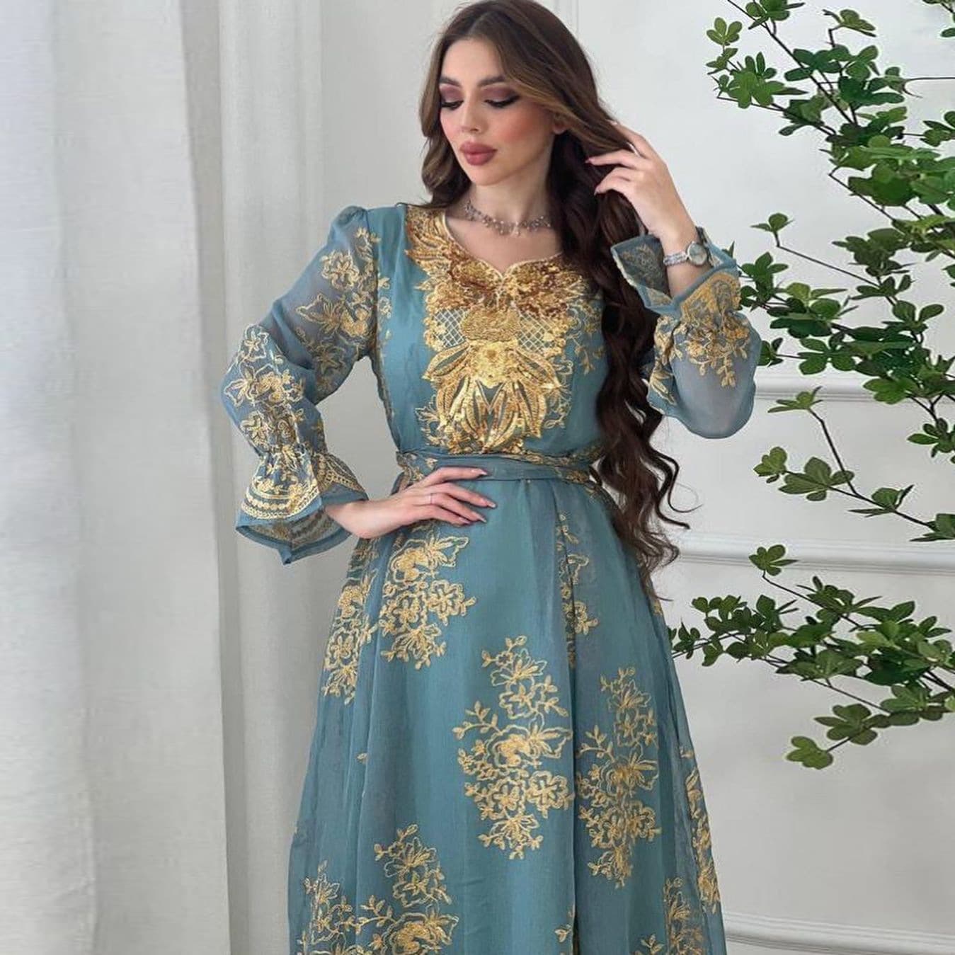 AB312 Ethnic Style Embroidered Applique Dress Party Evening Long Dress