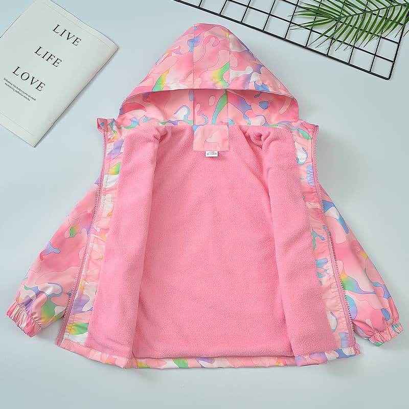 One-Piece Fleece Sports Outdoor Jacket for Boys and Girls, Spring and Autumn Wear, Medium and Large Children's Fleece-Lined Windbreaker, Korean Style Top