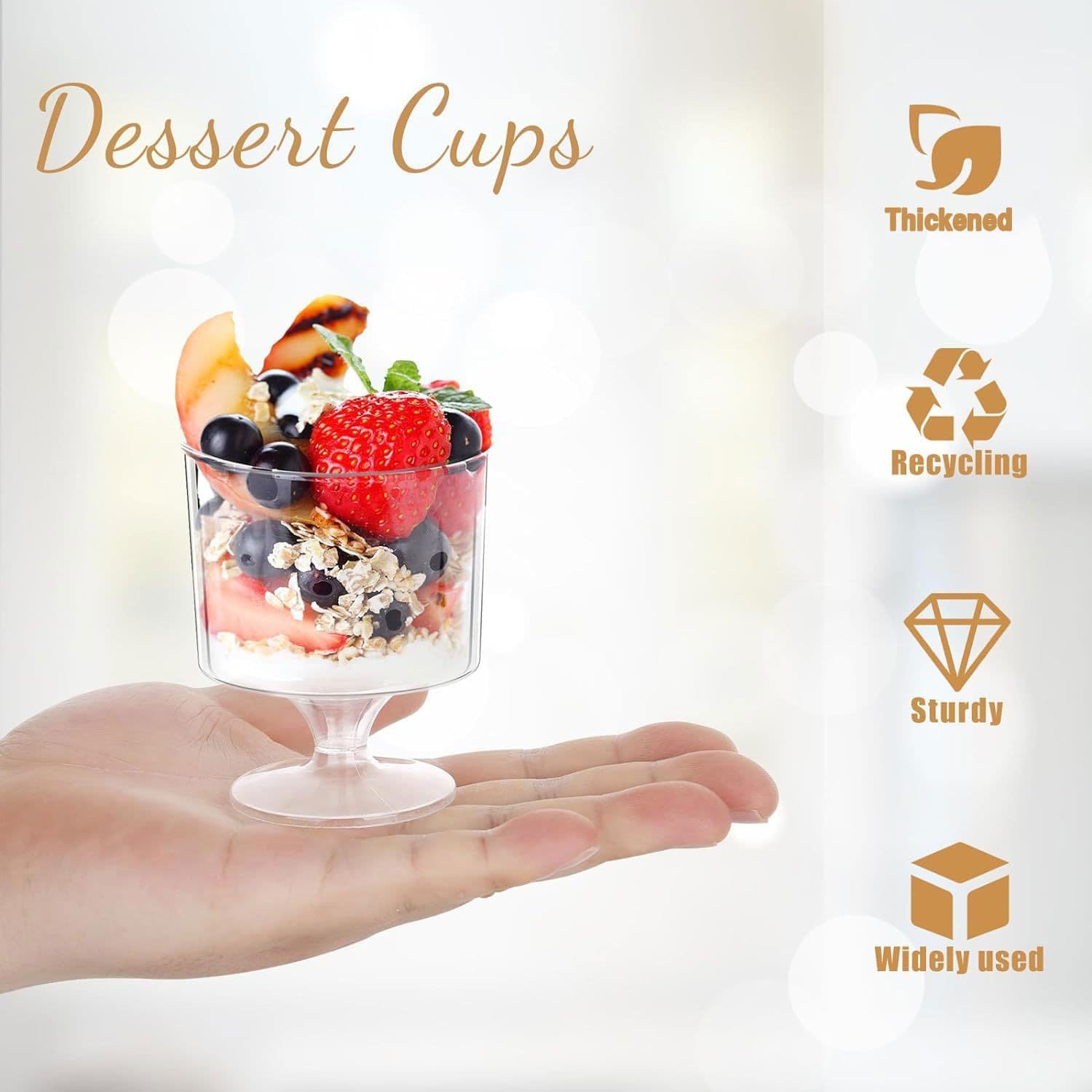 Pink Dessert Cups with Spoon 5oz Plastic Parfait Cups Disposable Fruit Ice Cream Mousse Pudding Cups