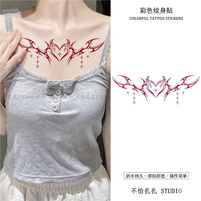 Pink Succubus Tattoo Stickers, Waterproof and Sweat-Proof, Cover Scars, Sexy Hot Girl Pure Desire Design, Waist, Navel, Collarbone, Colorful