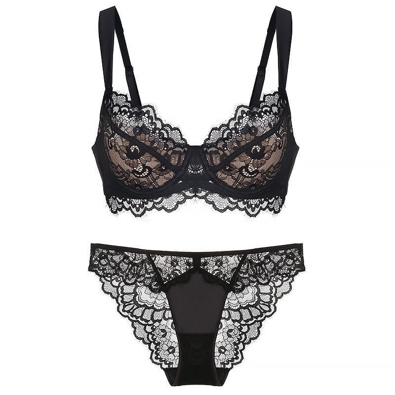Sexy Eyelash Lace Bra, Thin Cotton Push-Up, Full Bust Minimizer, Red French Bra