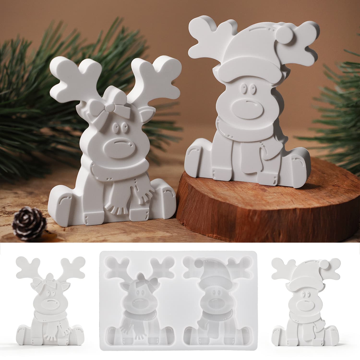 DIY Crystal Epoxy Cement Plaster Christmas Reindeer/Deer Holiday Ornaments/Mirror Silicone Mold