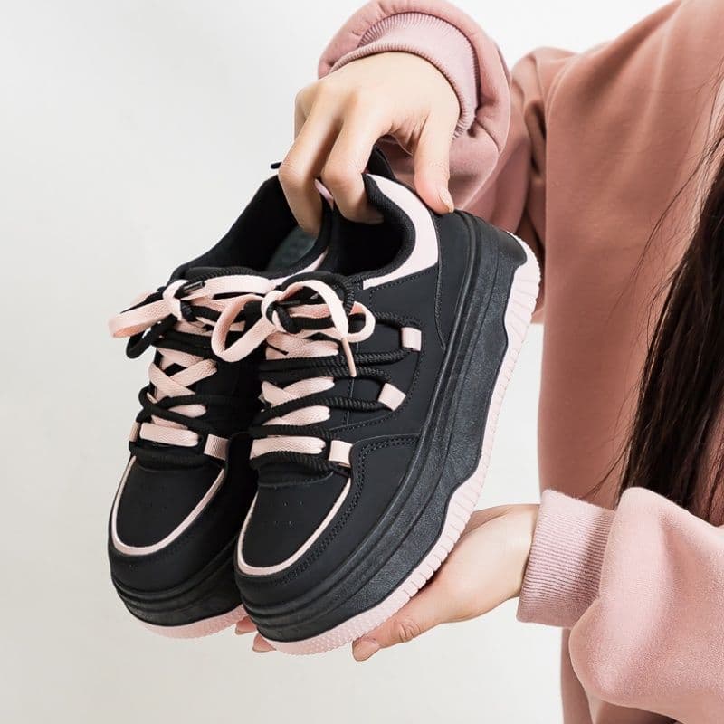 Niche Original Black Pink Shoes Women 2026 New Spring Casual Women's Thick Sole Sports Board Shoes