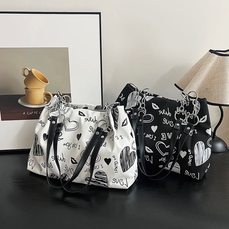 2025 New Cross-Border Trade Tote Bag, Street Trendy Fashion Print Shoulder Bag for Women, Large Capacity