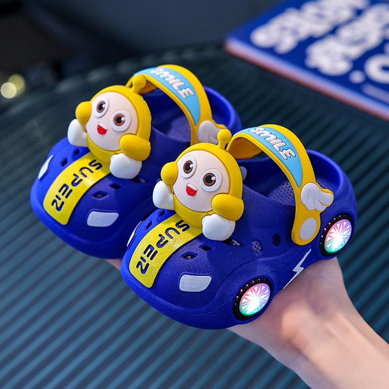 Children's Slippers Summer Baby Girl Car Light-Up Indoor Soft Sole Anti-Slip Boys Egg Clog Sandals