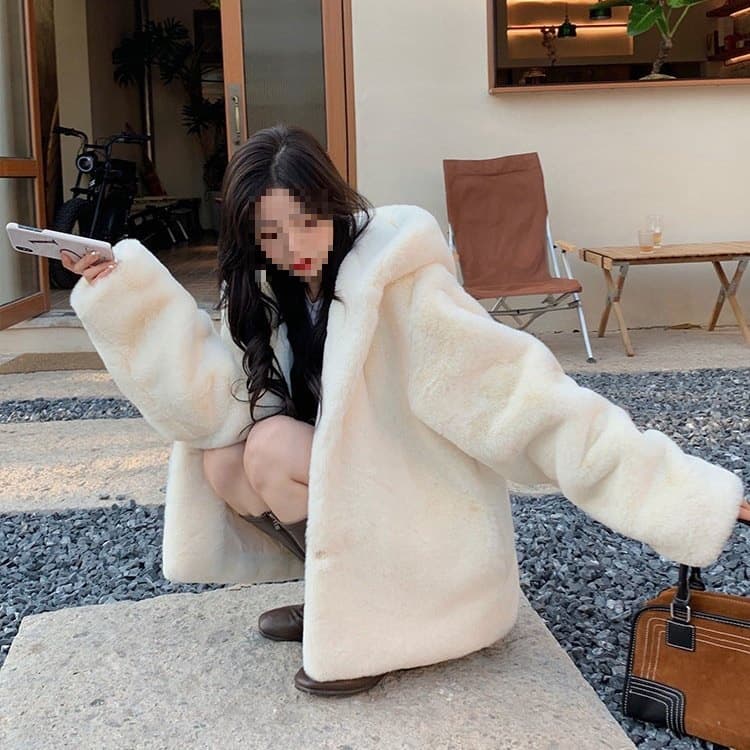 Lamb Wool Coat Women's Winter Thickened Hooded New Imitation Rabbit Fur Plush Young Style Quilted Fur