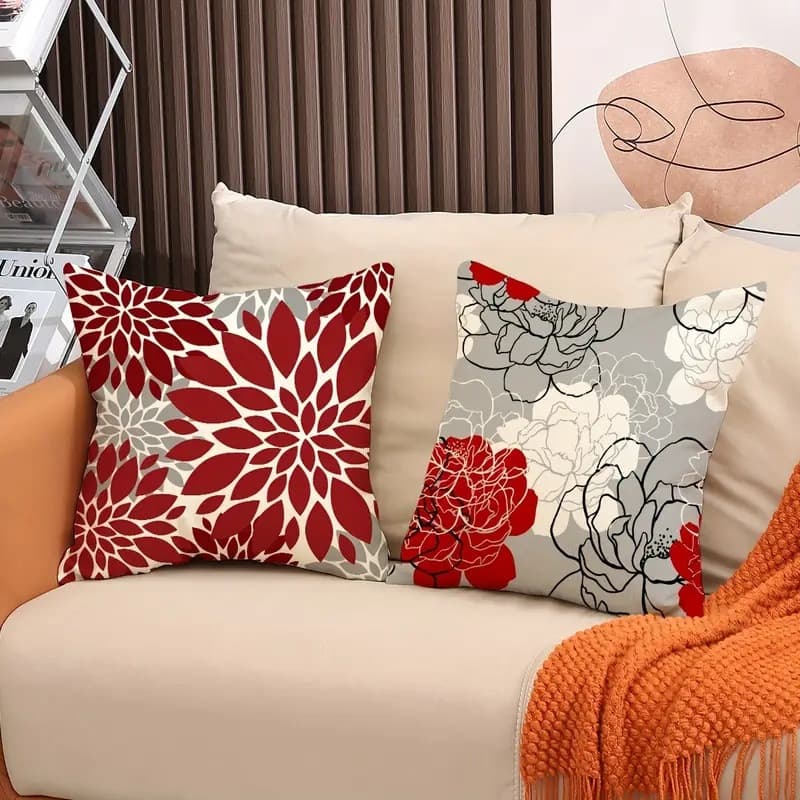 Cross-border Dahlia Pillow Case Geometric Simple Flower Cushion Cover Sofa Pillow Case Without Core Home Decoration