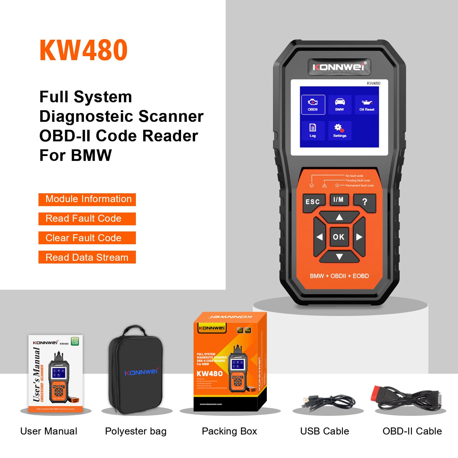 KW480 BMW ABS Anti-lock Braking System, Transmission Safety, Airbag Dedicated Car Fault Scanner