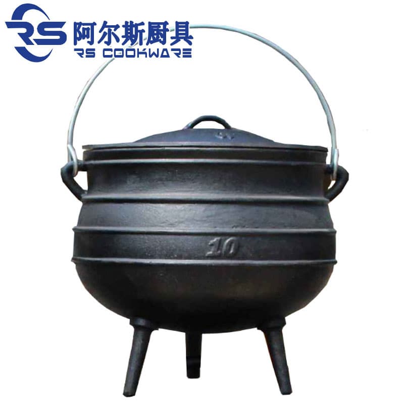 Arles 1/2 and 1/4 size cast iron three-legged South African pot, small size for stewing, making soup, outdoor cooking, open flame.