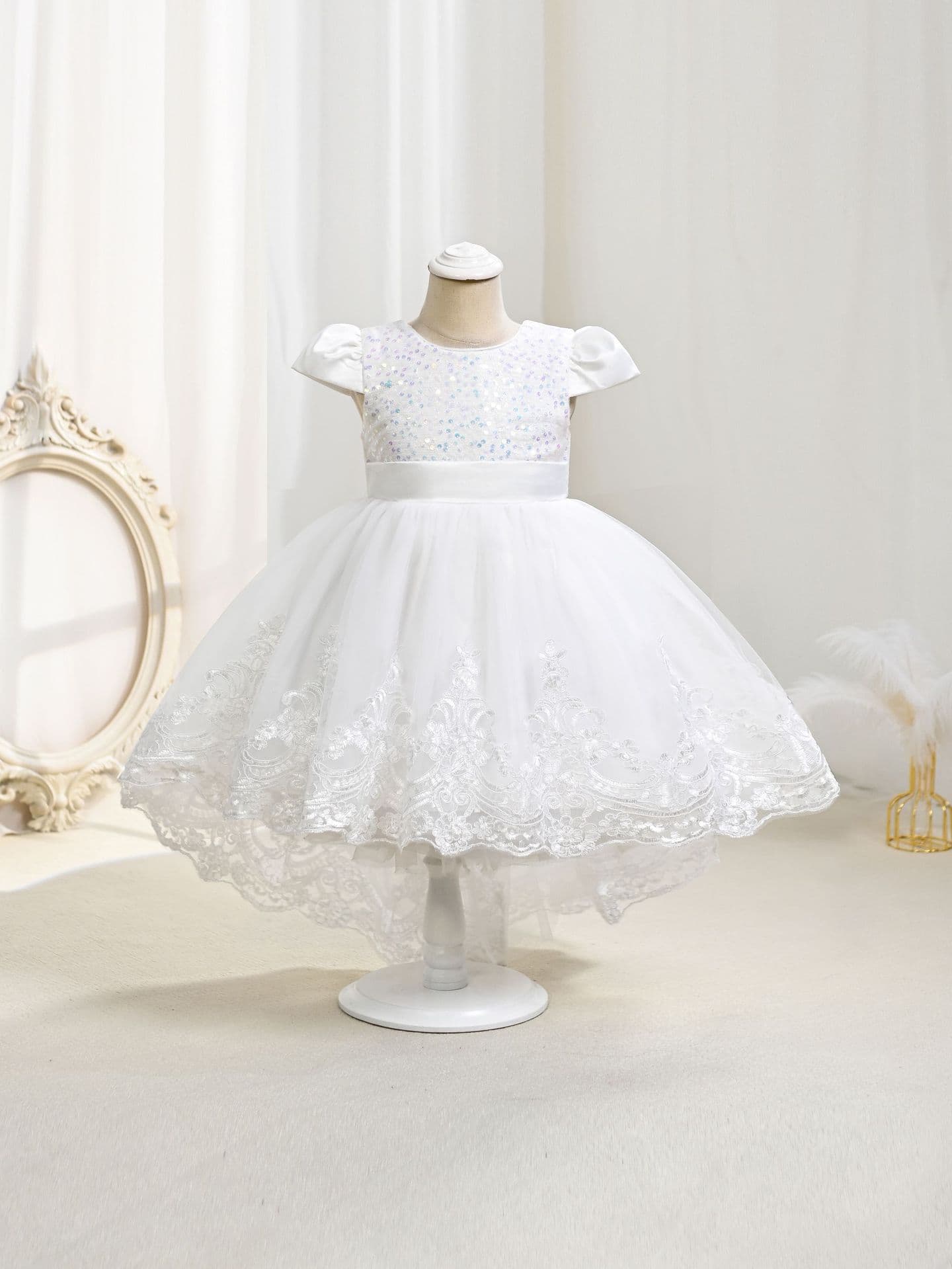 Autumn Hot Selling Bow-Knot Children's Dress, Birthday Girls' Dress, Sequined Lace Trim Princess Dress