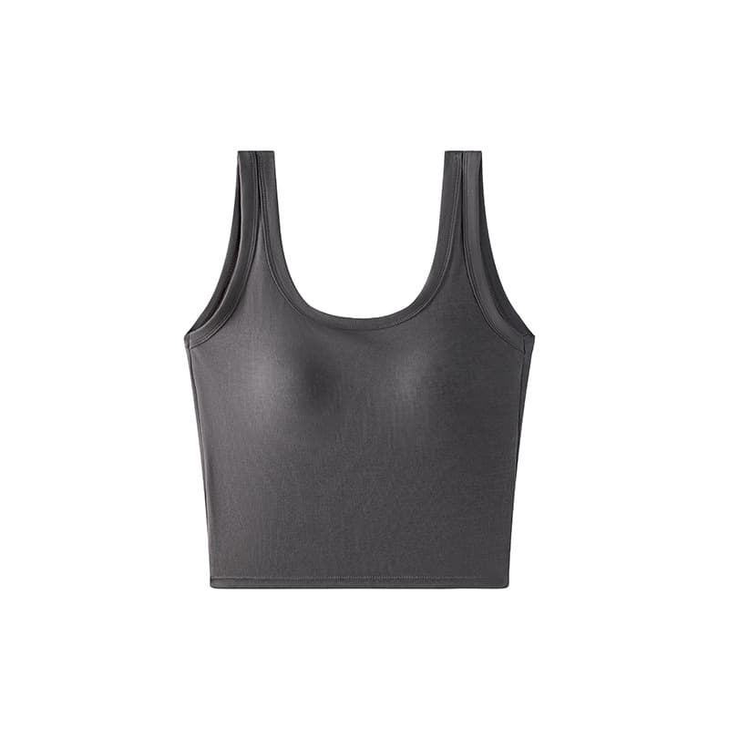 Women's Cotton Wide Strap Vest with Fixed Cups, Built-in Pads, Conceals Side Bust, Outerwear, Slim Fit, Sleeveless Top