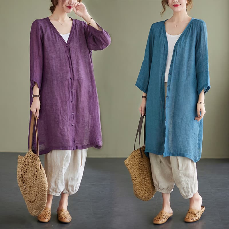 Sunscreen Clothing Women's Summer Thin 2022 New Large Size Artistic Cotton Linen Mid-length Cardigan Loose Air Conditioning Sunscreen Shirt
