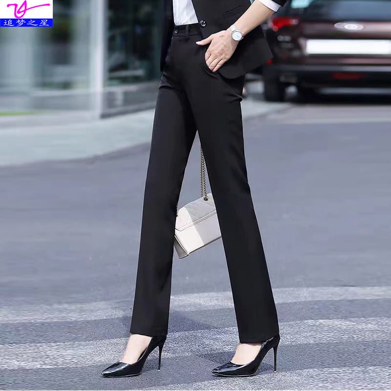 High-waisted, petite, straight-leg, cropped trousers, women's black suit trousers, 2026 summer thin formal workwear.
