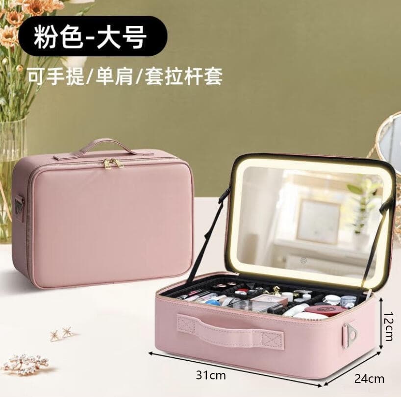 LED makeup case with mirror, large capacity, multi-functional travel cosmetic storage box, specially designed for makeup artists.