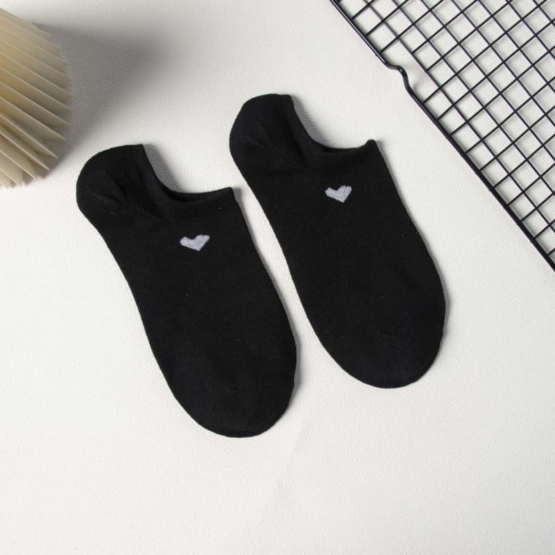 TEMU Drop Shipping Heart Boat Socks Summer Breathable Women's Short Socks Black White Low Cut