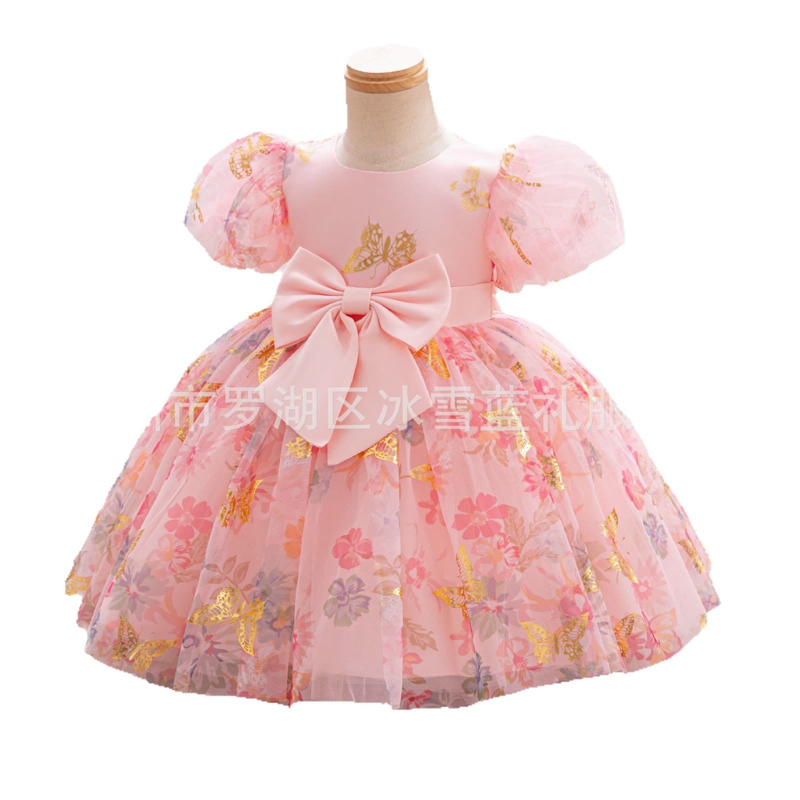 Girls' summer butterfly print dress, cotton, breathable, short-sleeved, stylish princess dress, performance party dress.