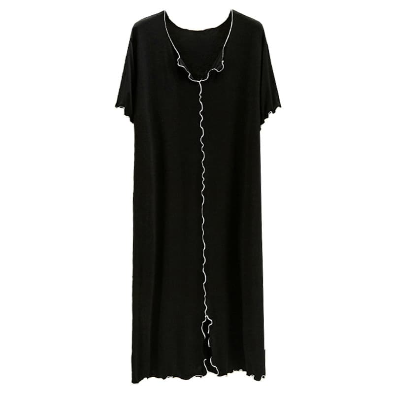 Factory Wholesale Plus Size Modal Short Sleeve Long Dress with Ruffle Trim, Loose Comfortable Nightgown, Large Size Home Dress