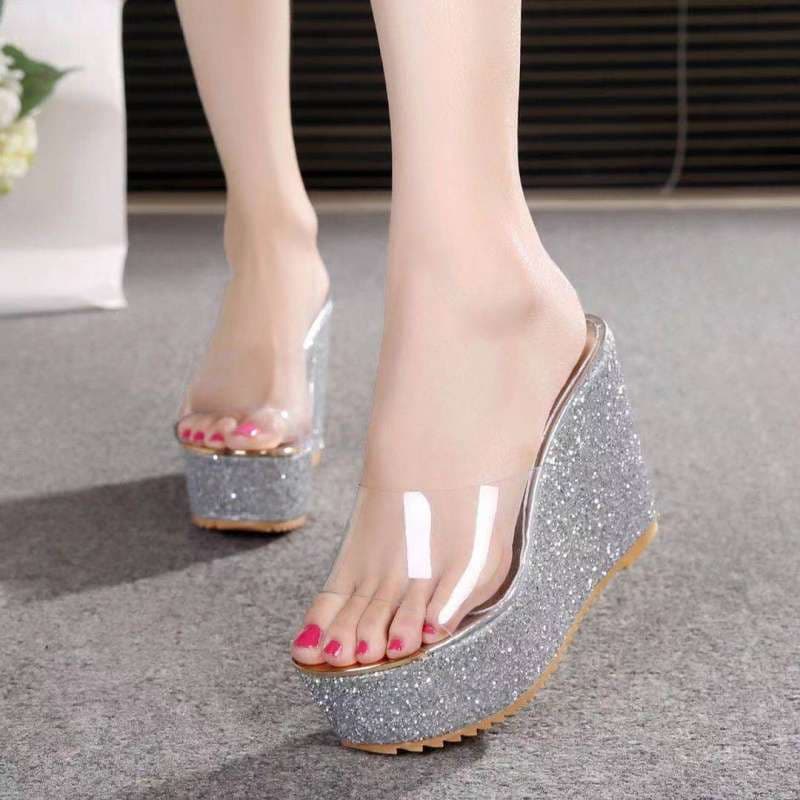Slippers Women Summer 2025 Korean Flip Flops Fashion Outdoor Ultra High 12cm Thick Sole Wedge Anti-Slip