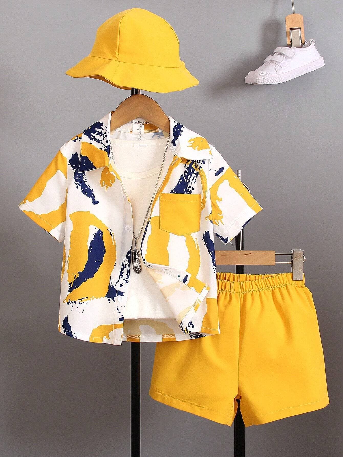 Cross-border exclusive European and American spring boys' button-down shirt set RD01+RG01