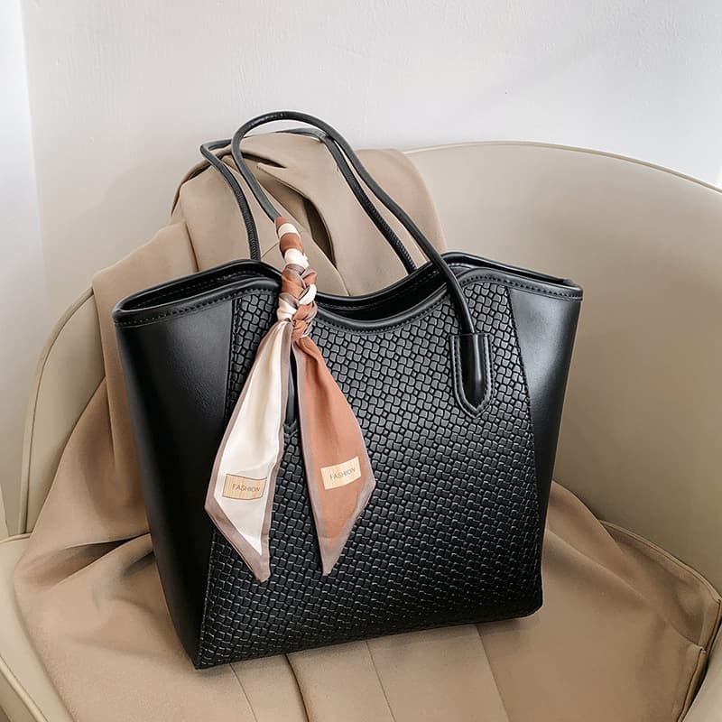 New cross-border large capacity women's shoulder bag with scarf, commuting handbag, high-end, versatile, casual tote bag