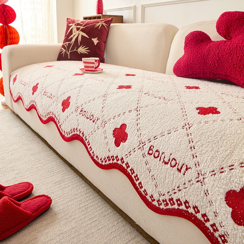 Wedding Festive Red Soft Velvet Sofa Cushion 2025 New Autumn and Winter Thickeneded Fixed Anti-Slip Leather Sofa Cushion