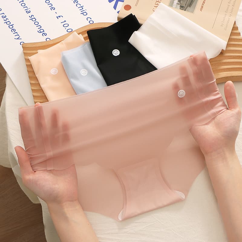 Ultra-Thin Mask Panties Transparent Ice Silk Panties Women's Nude Feel Mulberry Silk 7A Antibacterial Gusset One-Piece Mid-Waist Triangle Panties