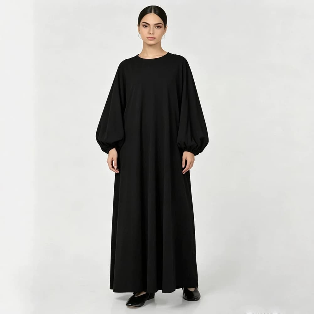 F513 Women's Fashion Solid Color Pullover Long Dress, Loose Lantern Sleeve, Cross-Border Style, Nida Fabric, In Stock