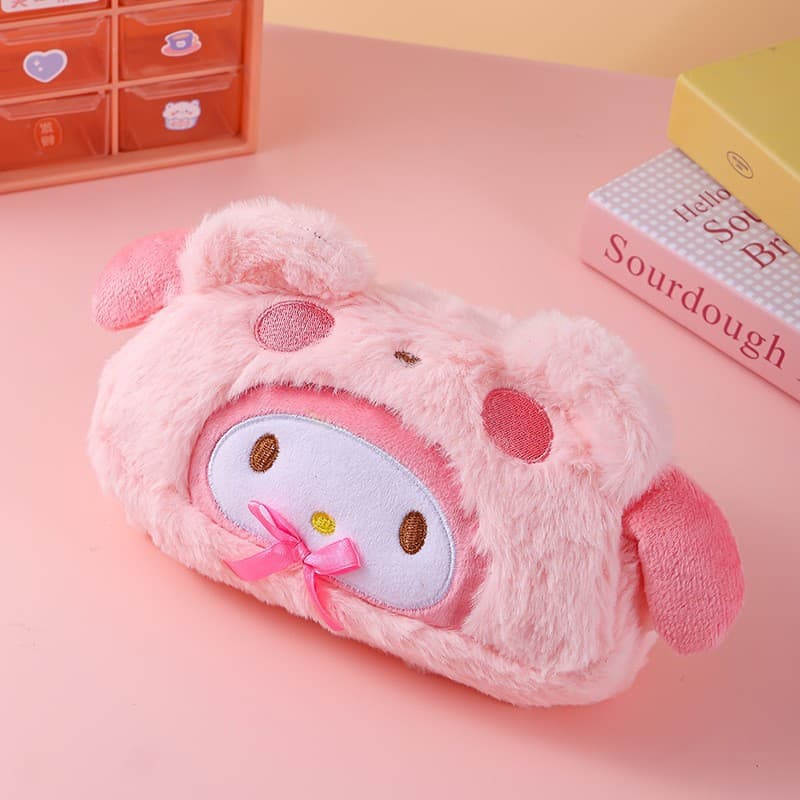 Sanrio New Ins Style Pachacco Cinnamoroll Kuromi Stationery Bag Cute High Appearance Plush Pencil Case