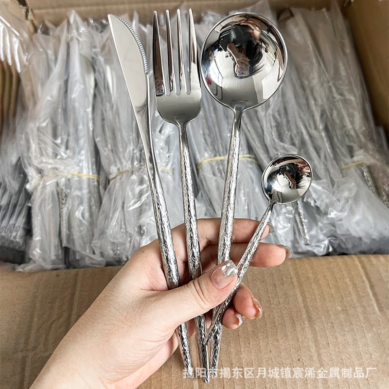 Tree Pattern Portuguese Western Food Knife and Fork suit High Beauty Value Home Hotel Restaurant 304 Stainless Steel Steak Knife, Fork and Spoon