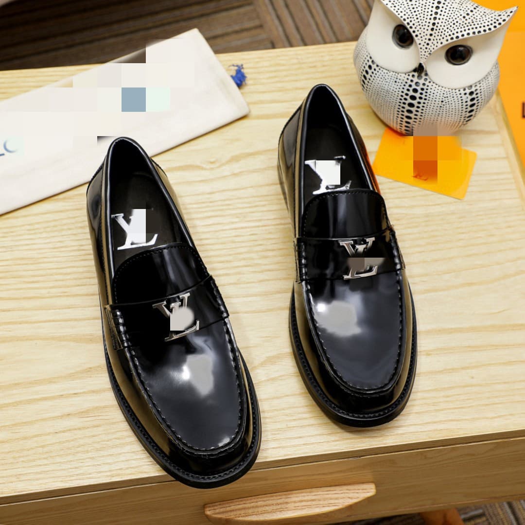 Original Brand Men's Leather Shoes with Metal Buckle, Genuine Leather, Trendy Versatile Top-Layer Cowhide Casual Loafers for Men